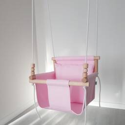 Pink Cotton Baby Swing Natural Wood, Indoor Toddler Swing - thumbnail 3