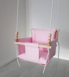 Pink Cotton Baby Swing Natural Wood, Indoor Toddler Swing - thumbnail 1
