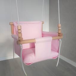 Pink Cotton Baby Swing Natural Wood, Indoor Toddler Swing - thumbnail 2