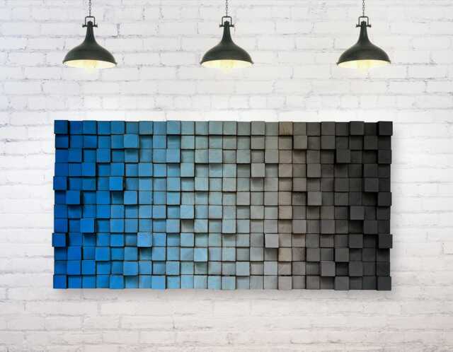 Reclaimed Wood Mosaic Wall Art - Blue Grey Ombre - image 1