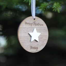 Personalized Wooden Christmas Ornament Engraved Walnut Wood, Acrylic Embellishment - thumbnail 3