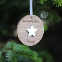 Personalized Wooden Christmas Ornament Engraved Walnut Wood, Acrylic Embellishment - thumbnail 2