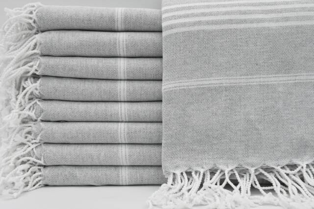 "Turkish Towel, Light Gray Towel, Hammam Towel, Sauna Towel, Turkish Bath Towel, Striped Towel, Pool Towel, 36""x67" - image 1