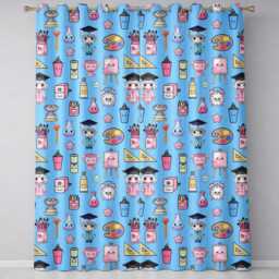 Cute Kawaii Graduation Student Art Supplies Blue Seamless Pattern Readymade Eyelet Ring Top Thermal 100% Blackout Curtains - thumbnail 2