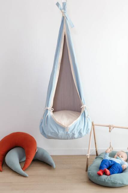 Wonderful Sky Blue Hanging Cocoon Swing For Kids - Indoor Fabric Hammock Swing Toddler Hanging Chair Home Decor Detail - image 1