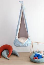 Wonderful Sky Blue Hanging Cocoon Swing For Kids - Indoor Fabric Hammock Swing Toddler Hanging Chair Home Decor Detail