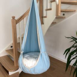 Wonderful Sky Blue Hanging Cocoon Swing For Kids - Indoor Fabric Hammock Swing Toddler Hanging Chair Home Decor Detail - thumbnail 2