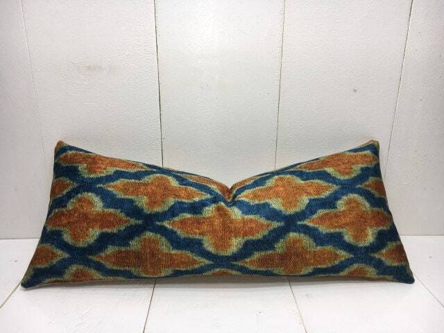 Handwoven Silk Ikat Pillow Cover 10x24, Modern Home Decor - image 1