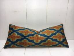Handwoven Silk Ikat Pillow Cover 10x24, Modern Home Decor - thumbnail 1
