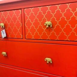 Large Chest Of Drawers Painted Christmas Red Gold Moroccan Elephants - thumbnail 3