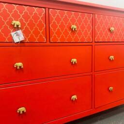 Large Chest Of Drawers Painted Christmas Red Gold Moroccan Elephants - thumbnail 2