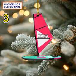 Custom Name Windsurf Board & Sail Personalized Ornament, Christmas Tree Hanging Decor, 2D Flat Ornament - thumbnail 3
