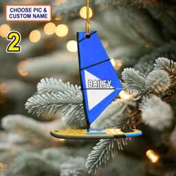 Custom Name Windsurf Board & Sail Personalized Ornament, Christmas Tree Hanging Decor, 2D Flat Ornament - thumbnail 2