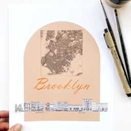 Brooklyn Streetscape + Map Drawing Clinton Hill New York City Plan - Art Print Wedding Realtor Moving Gift Travel Souvenir Local Decor - thumbnail 2