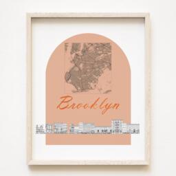 Brooklyn Streetscape + Map Drawing Clinton Hill New York City Plan - Art Print Wedding Realtor Moving Gift Travel Souvenir Local Decor - thumbnail 1