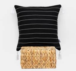60% Off Sample Sale - Size 16x16Inches, Black & White Stripe Linen Pillow Cover, Striped Cushions Covers With Boho Tassel