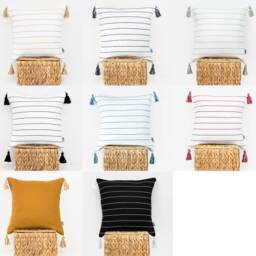 60% Off Sample Sale - Size 16x16Inches, Black & White Stripe Linen Pillow Cover, Striped Cushions Covers With Boho Tassel - thumbnail 4