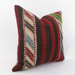 Handmade Kilim Pillow Cover 20x20 Vintage Turkish Wool Throw - thumbnail 3