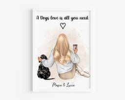 Personalised Dog & Owner Print, Dog Portrait, Dog Print, New Gift, Dog Memorial Print, Personalised Pet Mum Gift - thumbnail 1