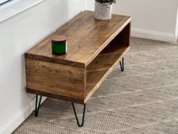 Handmade Reclaimed Wood Tv Stand - Rustic Industrial Scaffold Board Media Unit With Hairpin Legs