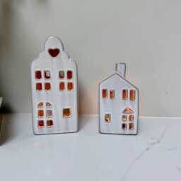 Small White Ceramic House Tealight Holder - Wax Lantern Decor Cosy Winter Home Accessories - thumbnail 3
