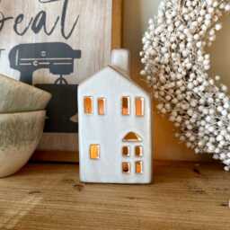 Small White Ceramic House Tealight Holder - Wax Lantern Decor Cosy Winter Home Accessories - thumbnail 2