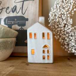 Small White Ceramic House Tealight Holder - Wax Lantern Decor Cosy Winter Home Accessories - thumbnail 4