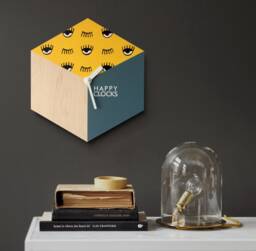 Hexagonal Wall Clock Minimalist Woodwork, Yellow & Teal Decor