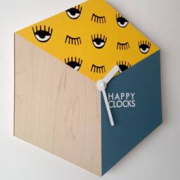 Hexagonal Wall Clock Minimalist Woodwork, Yellow & Teal Decor - thumbnail 2