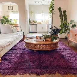 Purple Shag Moroccan Rug, Boho Living Room Decor, Custom Wool Deep Pile Berber Carpet, Hand Tufted Area Rugs - thumbnail 3