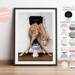 Giraffe On Toilet, Victorian Funny Bathroom Print, Animal Wall Art, Whimsy - thumbnail 2