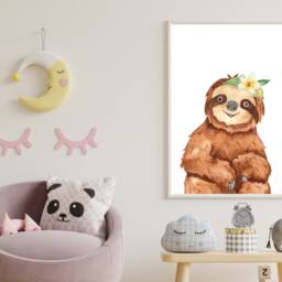 Watercolour Sloth Cute Print - Children's Nursery Playroom Decor Gift Bespoke A5 A4 A3 Framed - thumbnail 2