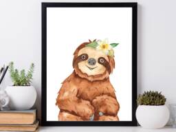 Watercolour Sloth Cute Print - Children's Nursery Playroom Decor Gift Bespoke A5 A4 A3 Framed - thumbnail 1