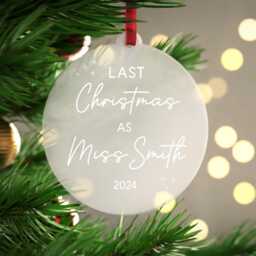 Last Christmas As A Miss Bauble - Fiance Gift First Engaged Bride To Be Decoration With Red Bag - thumbnail 1