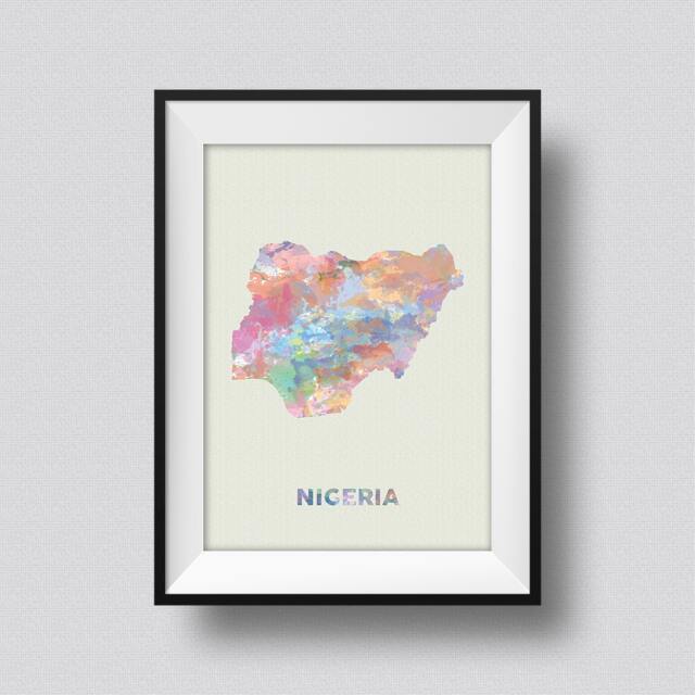 Nigeria Watercolor Map Art Print Ink Splash Poster Canvas, Print