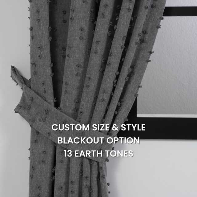 Dark Gray Pom Curtains - Custom Linen Look Drapes With Blackout Option - image 1