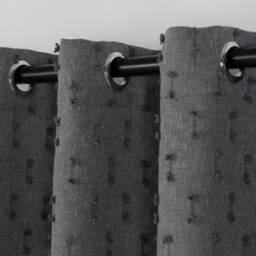Dark Gray Pom Curtains - Custom Linen Look Drapes With Blackout Option - thumbnail 3