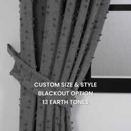 Dark Gray Pom Curtains - Custom Linen Look Drapes With Blackout Option
