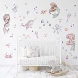 Mermaid Wall Stickers For Girl's Room, Nursery Decor, Art, Sea Animals Decal, Under The Decals - thumbnail 1