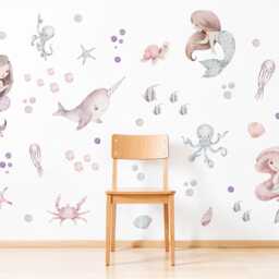 Mermaid Wall Stickers For Girl's Room, Nursery Decor, Art, Sea Animals Decal, Under The Decals - thumbnail 3