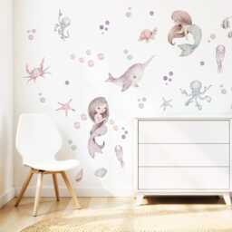 Mermaid Wall Stickers For Girl's Room, Nursery Decor, Art, Sea Animals Decal, Under The Decals - thumbnail 2