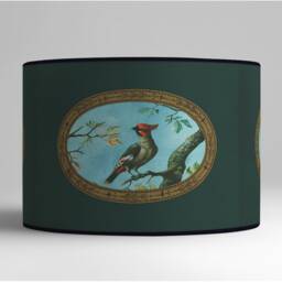 Lampshade Green Elegance Nature, Colorful Parrots & Classic Border, Refined Luminaire, Brushed Gold Interior, Warm Indoor Lighting - thumbnail 2