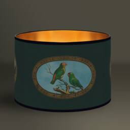 Lampshade Green Elegance Nature, Colorful Parrots & Classic Border, Refined Luminaire, Brushed Gold Interior, Warm Indoor Lighting