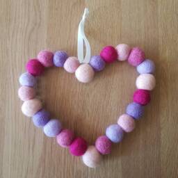 Nursery Decor Set - Pink & Purple Felt Ball, Bright Coloured Wool Children Room Decoration, Including Mobile, Garland, Heart Wall Hanging - thumbnail 3