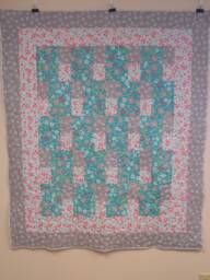 "Handmade Teal, Pink & Gray Throw Quilt - 54"" X 64"