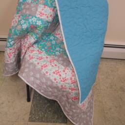 "Handmade Teal, Pink & Gray Throw Quilt - 54"" X 64" - thumbnail 4