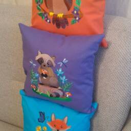 Baby Pillowcase With Animal Embroidery. A Fox, A Raccoon, An Owl. Kid's Room Decorating Ideas. Suitable For Girls & Boys - thumbnail 2