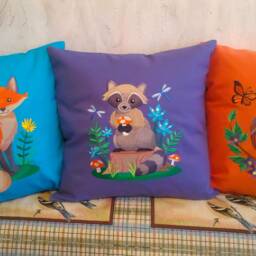 Baby Pillowcase With Animal Embroidery. A Fox, A Raccoon, An Owl. Kid's Room Decorating Ideas. Suitable For Girls & Boys - thumbnail 3
