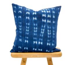 Authentic African Pillow, Handwoven Mudcloth Pillow, Indigo Blue With White Abstract Pillow Cover- Throw Cover, Indigo Pillow 18x18 - thumbnail 1