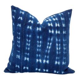 Authentic African Pillow, Handwoven Mudcloth Pillow, Indigo Blue With White Abstract Pillow Cover- Throw Cover, Indigo Pillow 18x18 - thumbnail 4